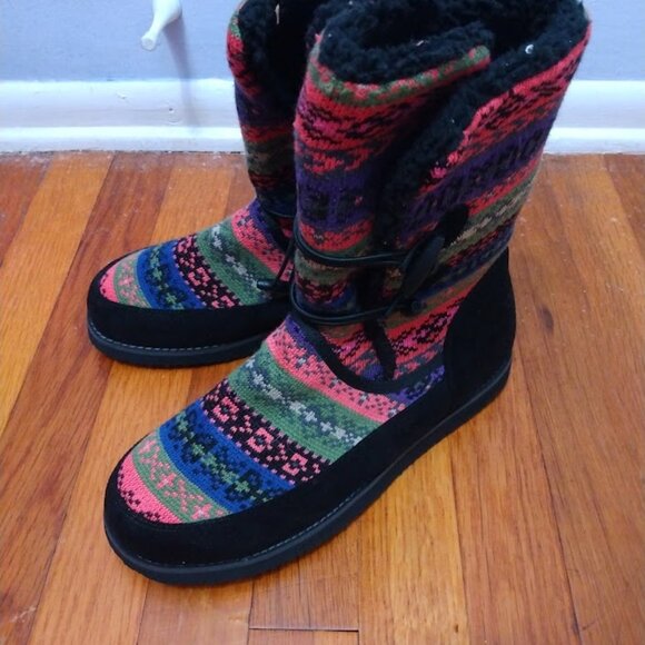 Cuddl Duds Sherpa Lined Slippers Booties NWT 9.5 Wide Fair Isle Multicolor Cozy - Picture 3 of 9